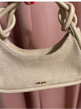 cult gaia Cream Woven Shoulder Bag with Knotted Handle